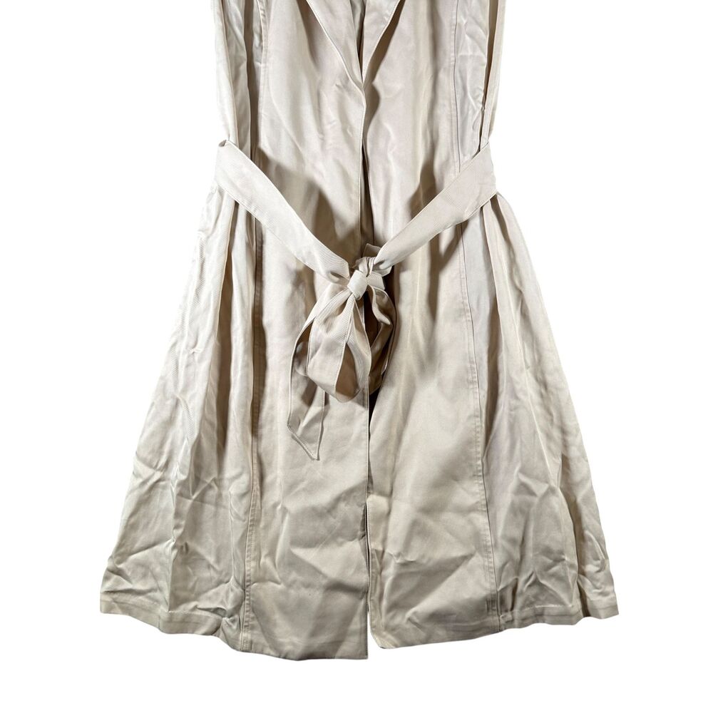 J Jill Wearever Trench Vest XL Oatmeal Longline Open Sleeveless Tie Waist Pocket - Picture 4 of 11